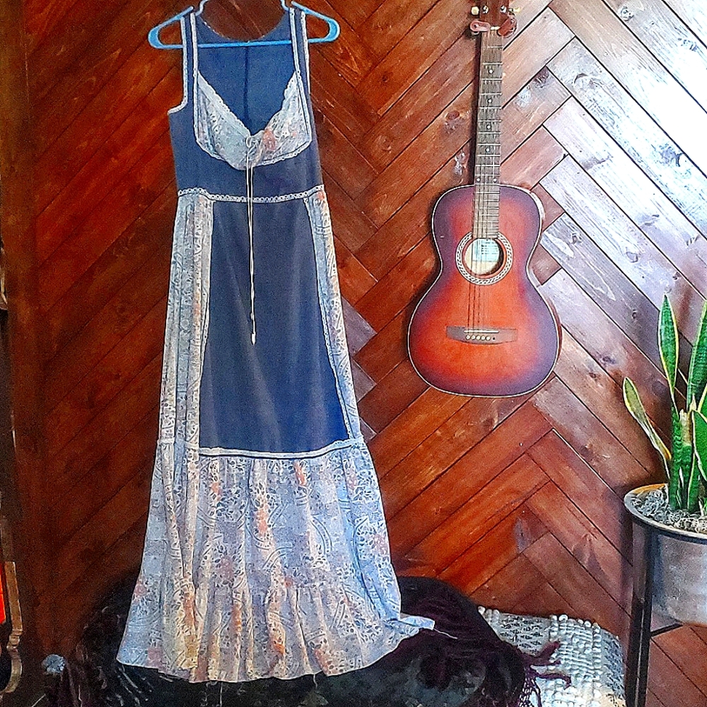 Vintage OOAK hand sewn boho maxi dress size M